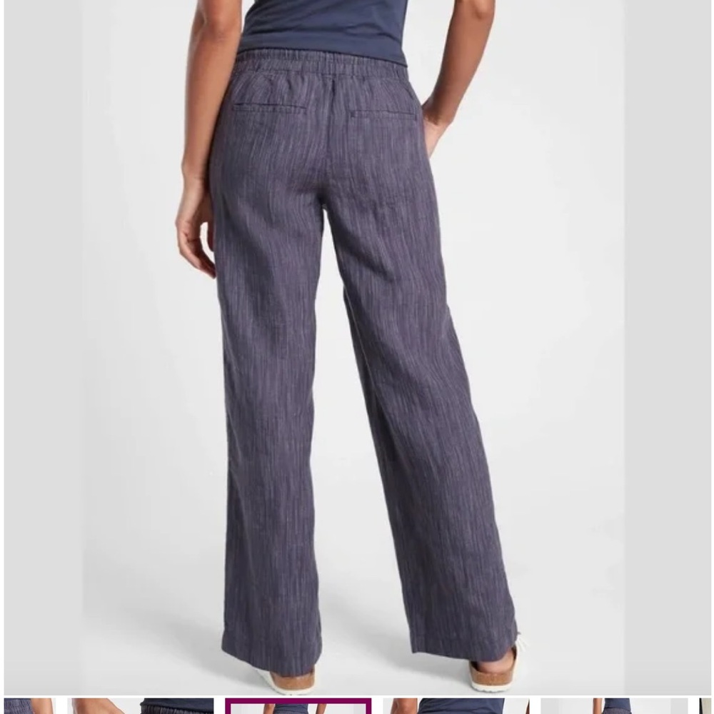 ATHLETA Cabo Linen Wide Leg Pants Blue Relaxed Resort wear Coastal grandma Sz 8 - Picture 2 of 14